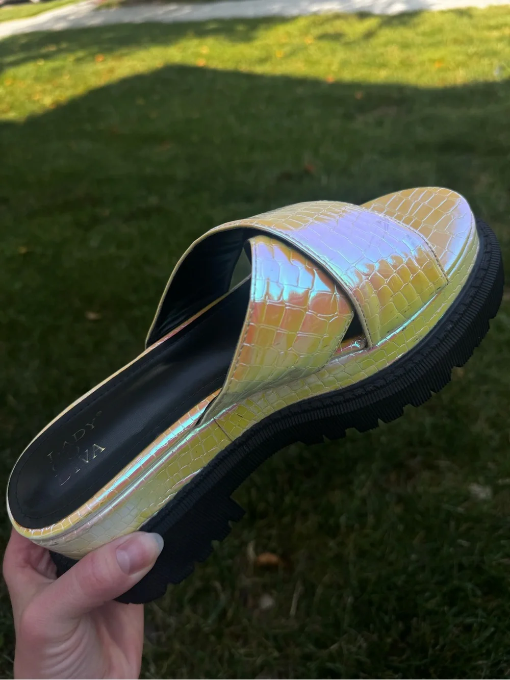 Iridescent Color shifting Platform Sandals - Yellow Pink Multi